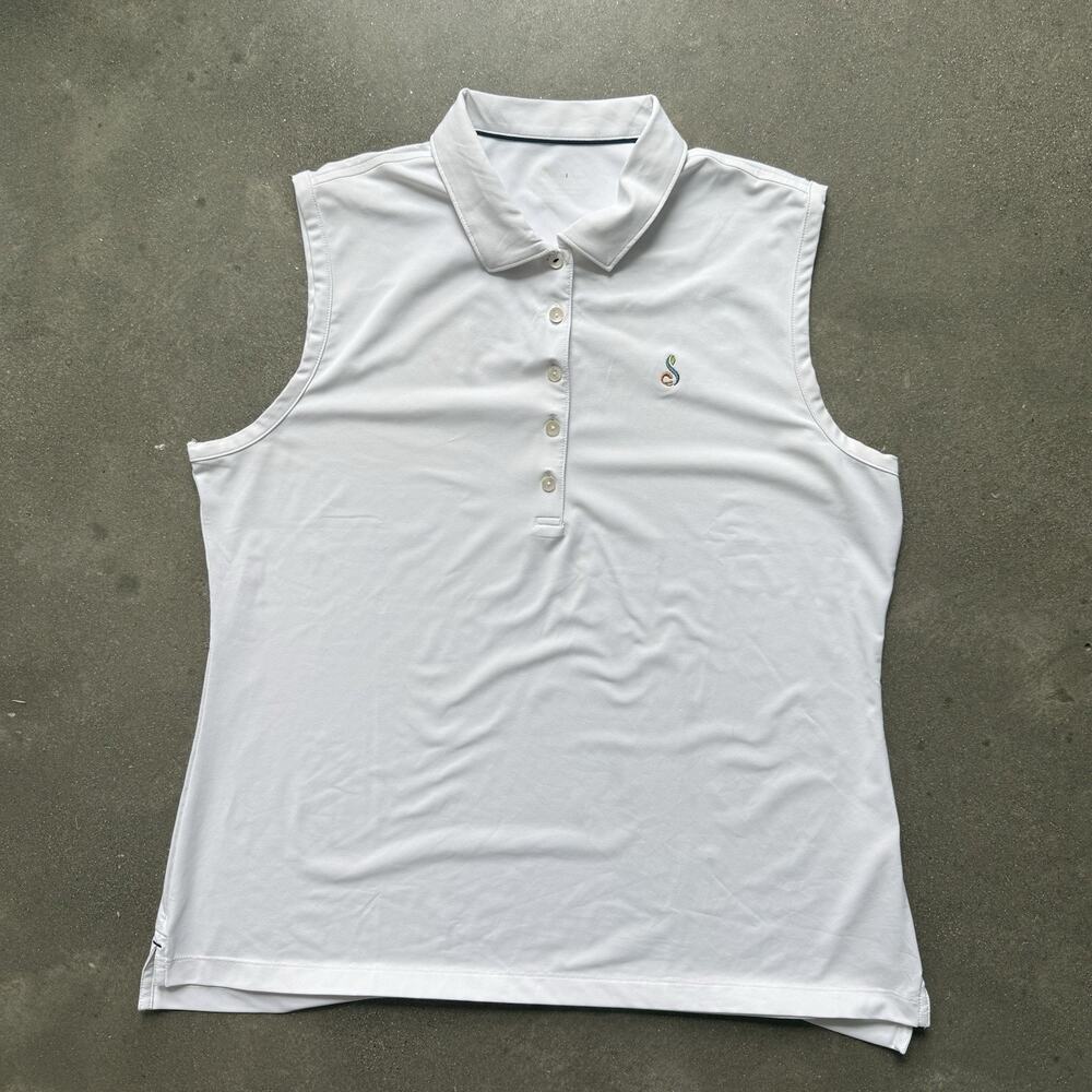 Peter Millar Golf Shirt Polo Womens Chest Logo Sleeveless XL White MSRP $95